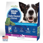 Vetality Brush Free Daily Dental Care Chews For Dogs, Teeth Cleaning And Tartar Control, 30 Count, USA Imported