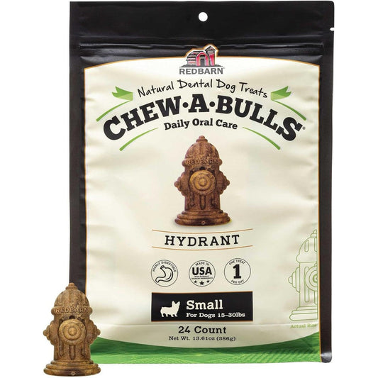 Redbarn Chew-A-Bulls Small Hydrant Shape Dog Dental Treats Daily Oral Care 24 Count Pack
