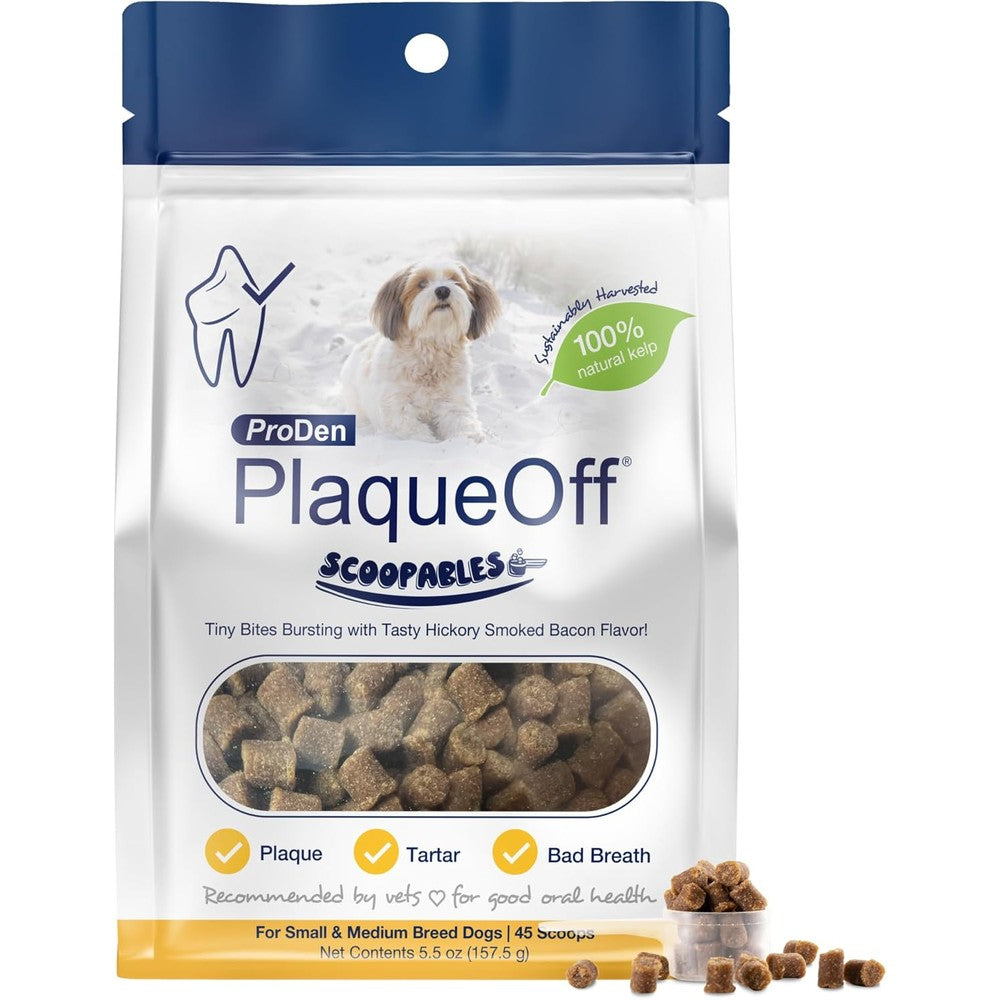 ProDen PlaqueOff Scoopables Hickory Smoked Bacon Flavor Dental Bites For Small And Medium Dogs Natural Kelp Tartar Control 45 Scoops