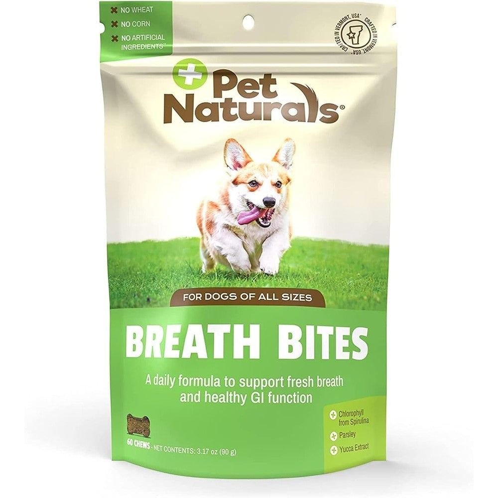 Pet Naturals Breath Bites Dog Breath Freshener Dental Formula Soft Chews With Spirulina And Parsley Chicken Liver Flavor 60 Count