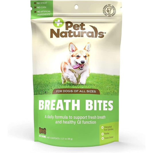Pet Naturals Breath Bites Dog Breath Freshener Dental Formula Soft Chews With Spirulina And Parsley Chicken Liver Flavor 60 Count