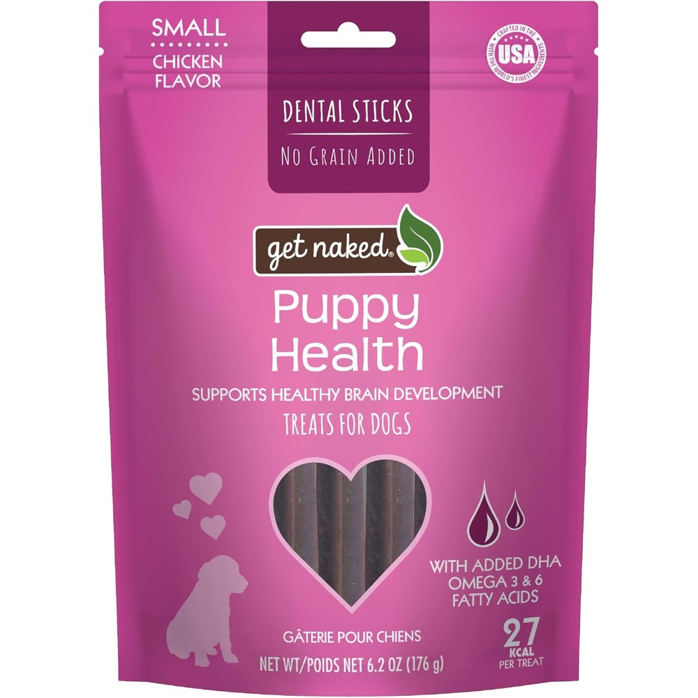 Get Naked Grain Free Puppy Health Dental Chew Sticks For Small Breed Puppies Wholesome Chicken Flavor 6.2 Ounce Pouch Imported From USA