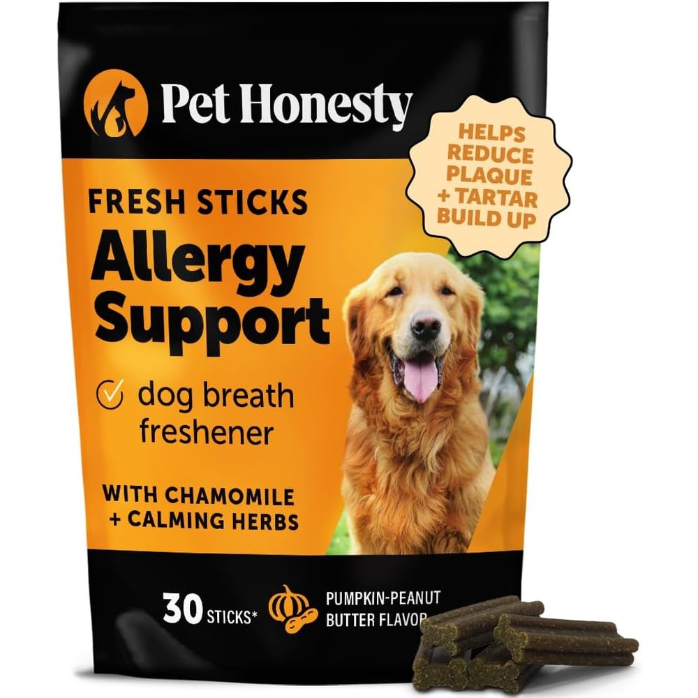 Pet Honesty Allergy Support Fresh Dental Sticks For Dogs Pumpkin Peanut Butter Flavor Immune And Skin Health Care 30 Count