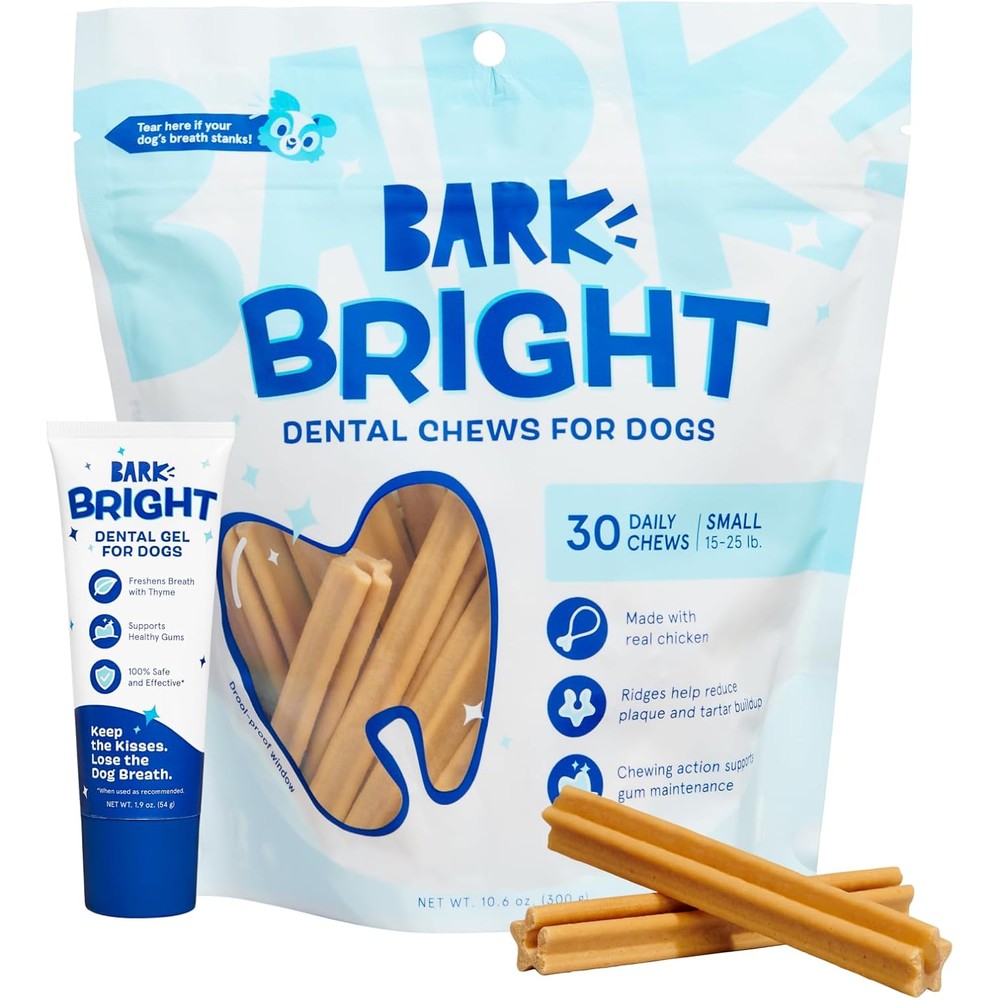 Barkbox Bright Original Dog Dental Kit With 30 Teeth Cleaning Chew Sticks And Toothpaste For Small Breeds