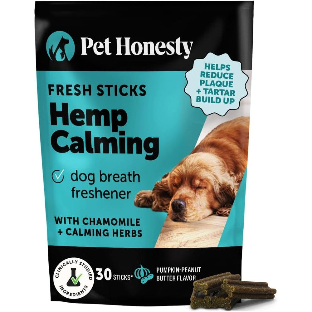 Pet Honesty Hemp Calming Dog Dental Sticks With Melatonin And Hemp For Anxiety Relief And Oral Care Pumpkin Peanut Butter Flavor 30 Count