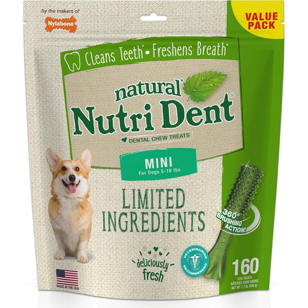 Nylabone Nutri Dent Natural Dental Chew Treats For Extra Small Dogs Fresh Breath Flavor 160 Count