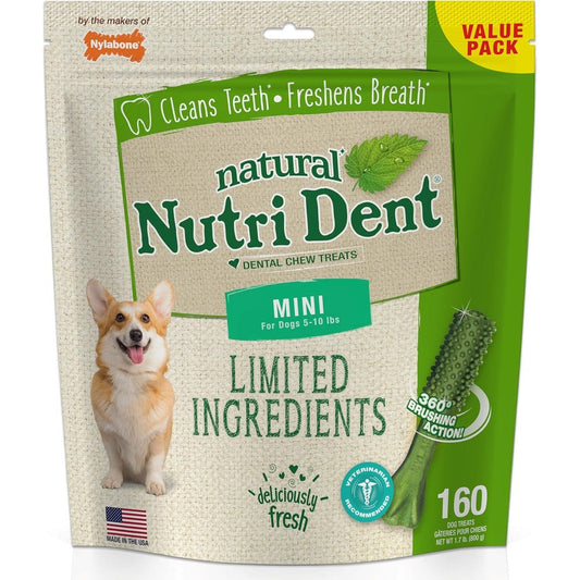 Nylabone Nutri Dent Natural Dental Chew Treats For Extra Small Dogs Fresh Breath Flavor 160 Count
