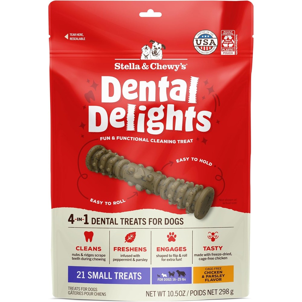 Stella & Chewy's Dental Delights Freeze-Dried Raw Chicken Dental Treats For Small Dogs, 10.5 Ounce, 21 Small Treats