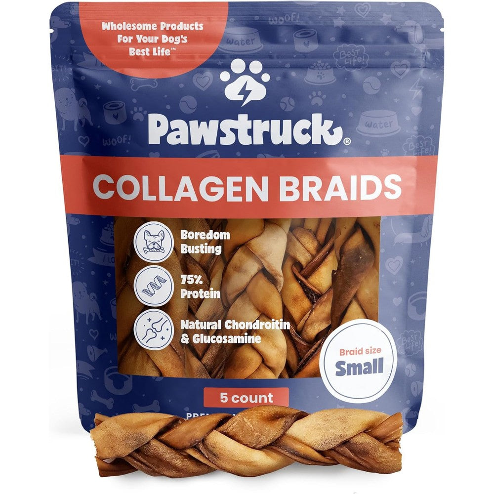 Pawstruck Natural Beef Collagen Braids For Dogs Long Lasting Rawhide Alternative With Glucosamine And Chondroitin 5 Count Pawstruck