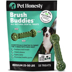 Pet Honesty Brush Buddies Long Lasting Dog Dental Chews All Natural Teeth Cleaning Sticks For Plaque And Tartar Remover Medium Sized Dogs 15 Count