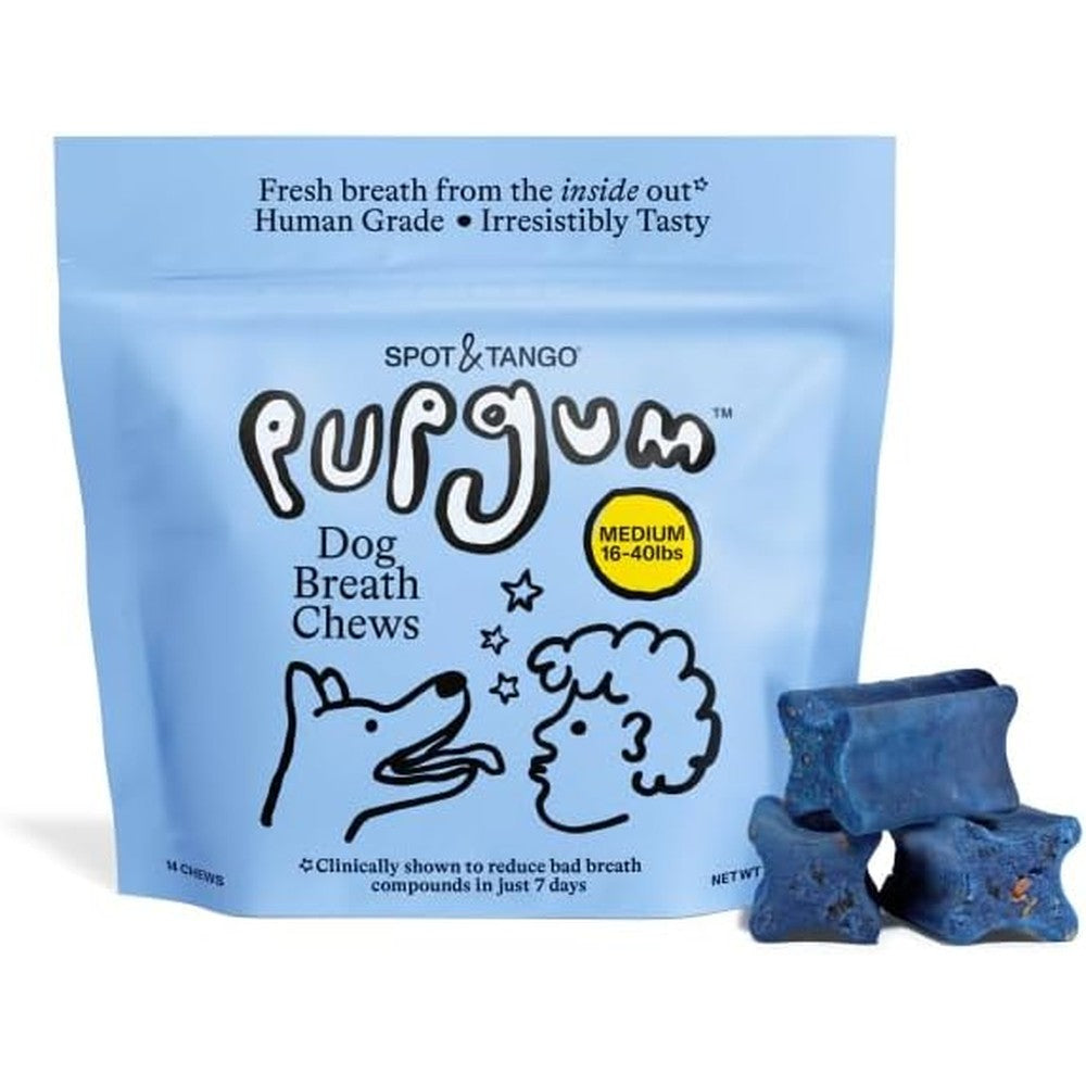 Spot And Tango PupGum Dog Dental Chews For Fresh Breath And Clean Teeth For Medium Dogs Sixteen To Forty Pounds Fourteen Chews