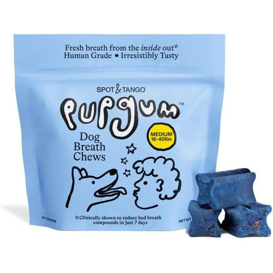 Spot And Tango PupGum Dog Dental Chews For Fresh Breath And Clean Teeth For Medium Dogs Sixteen To Forty Pounds Fourteen Chews