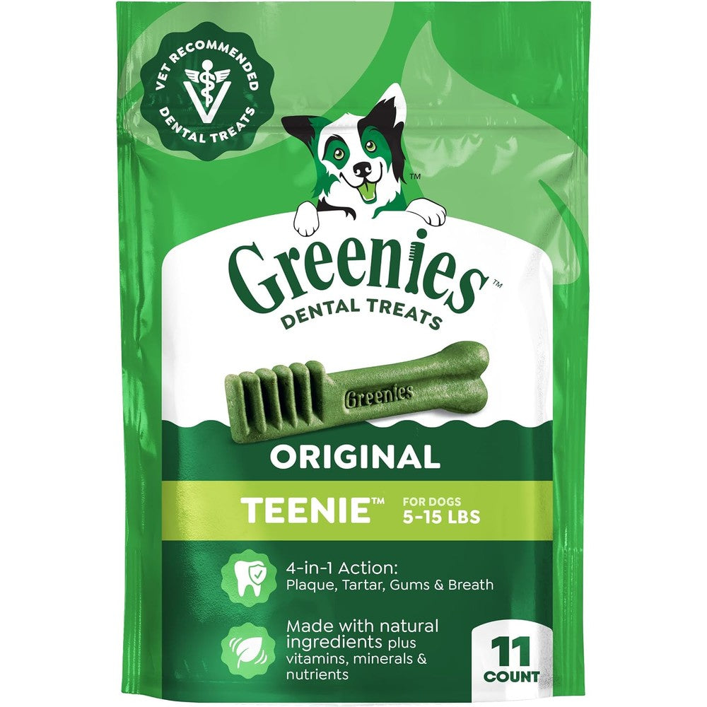 Greenies Original Teenie Adult Natural Dental Dog Treats Original Flavor Three Ounces Pack Eleven Count For Small Toy Breeds