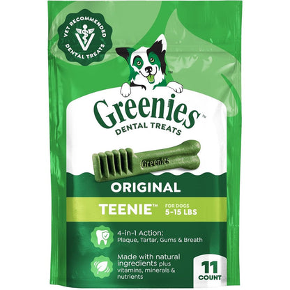 Greenies Original Teenie Adult Natural Dental Dog Treats Original Flavor Three Ounces Pack Eleven Count For Small Toy Breeds