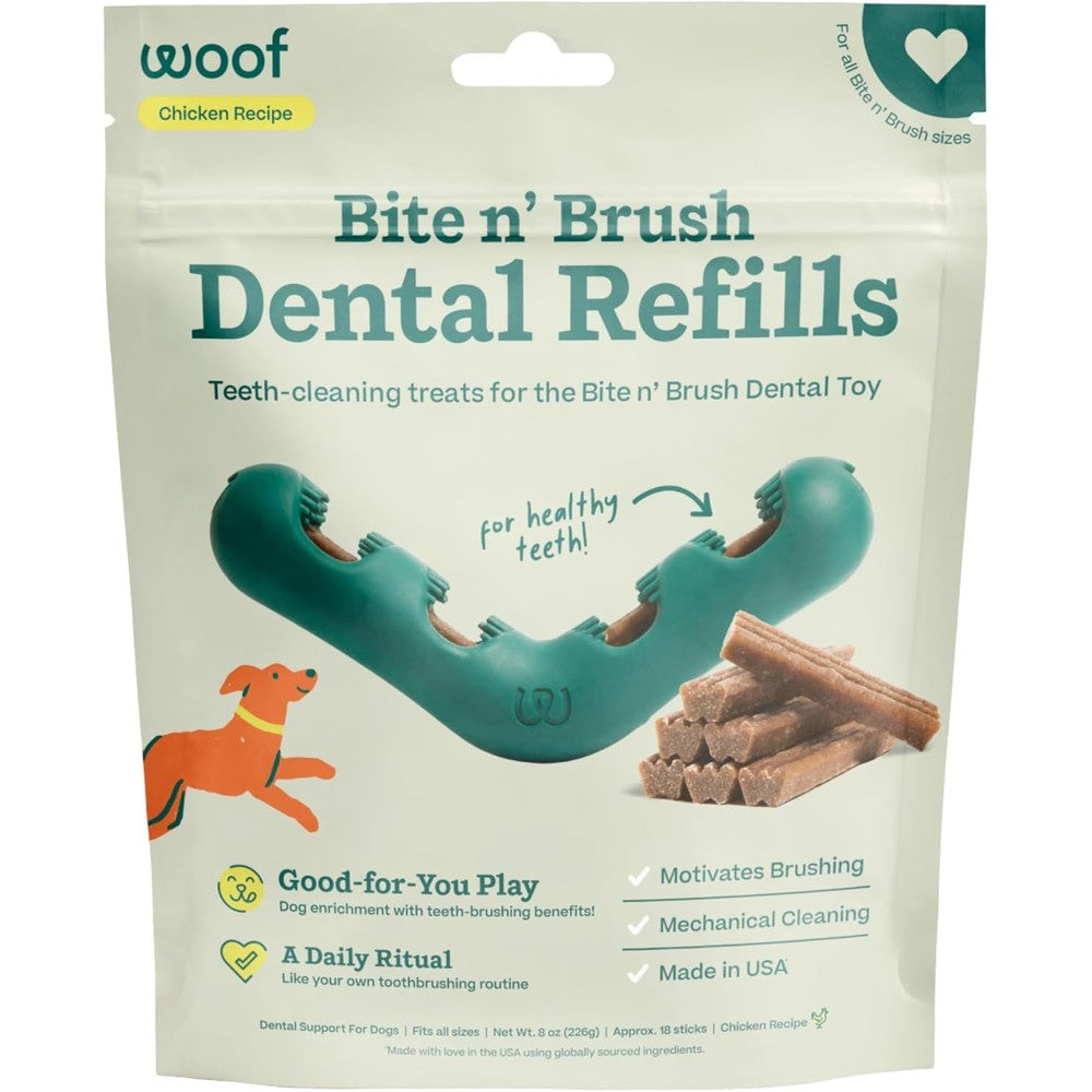 Woof Bite N Brush Refills Treats For The Dog Toothbrush Toy Chicken Flavor 18 Pack For Oral Health And Plaque Reduction