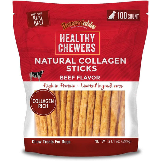Rewardables Healthy Chewers Natural Collagen And Beef Sticks For Dogs, High Protein Limited Ingredient Dog Chews, 100 Count, 599 Grams