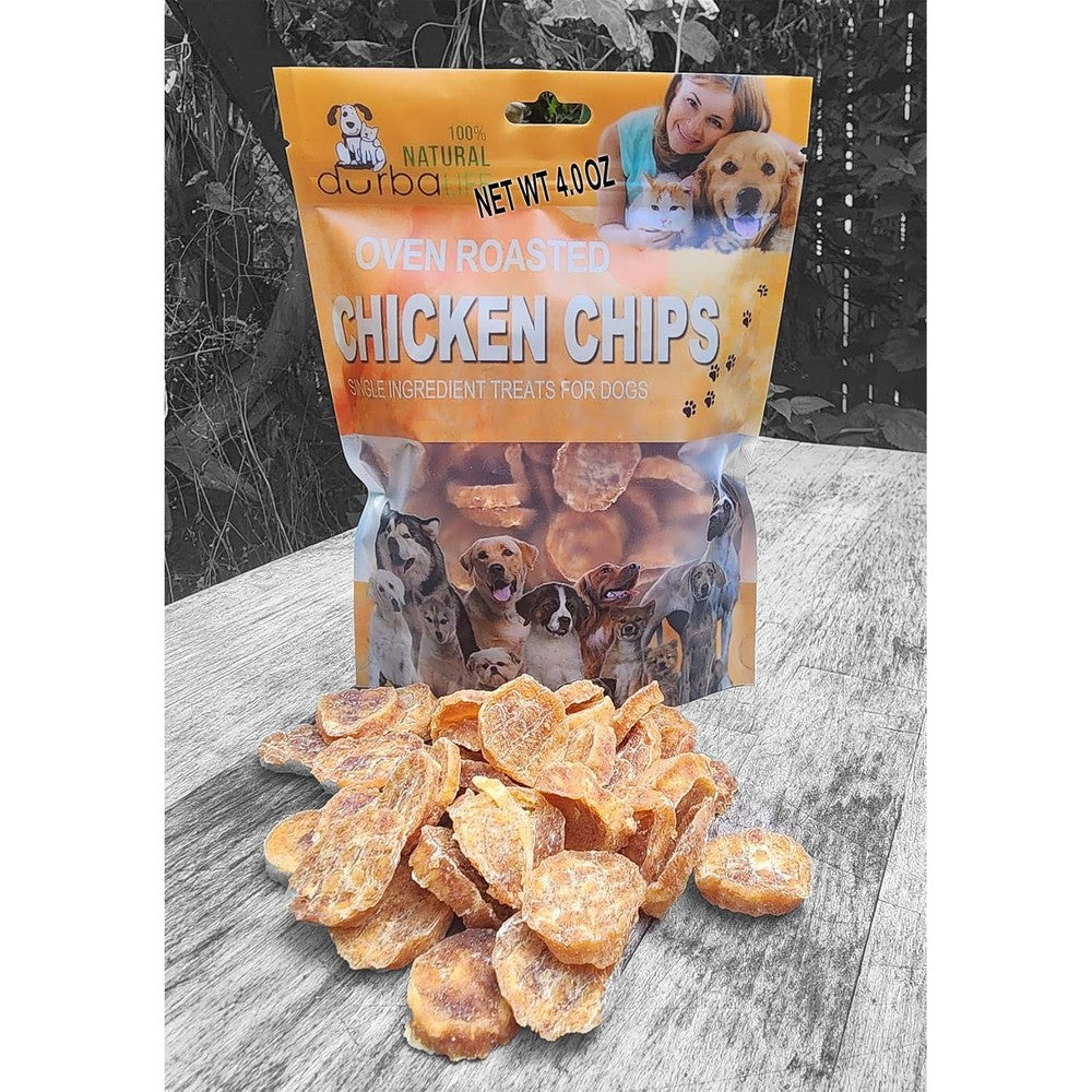 DurbaLife Chicken Chips Dehydrated Single Ingredient Treats For Dogs Easy Chew 1 Inch Treat Size For Puppy Training 4.0 Ounce 114 Grams