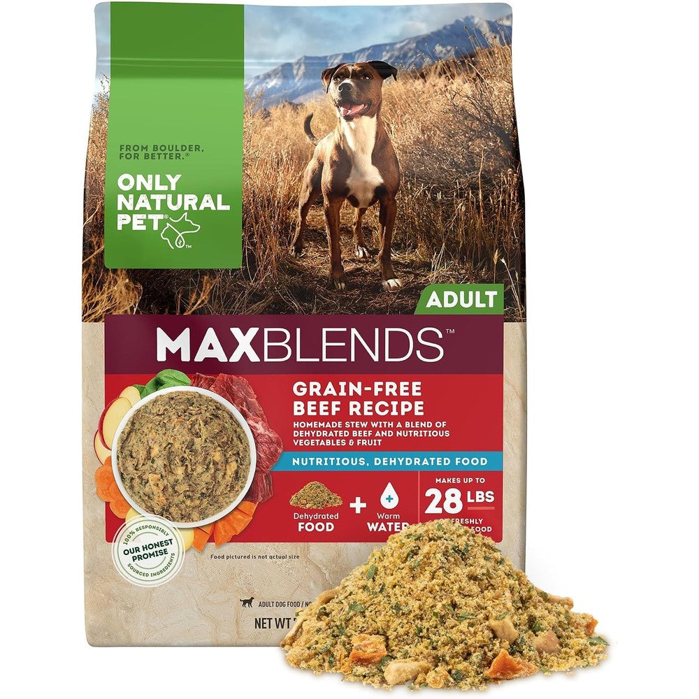 Only Natural Pet MaxBlends Grain Free Beef Recipe Dehydrated Dog Food Formula High Protein Homemade Stew 7 Pound Bag Makes 28 Pounds