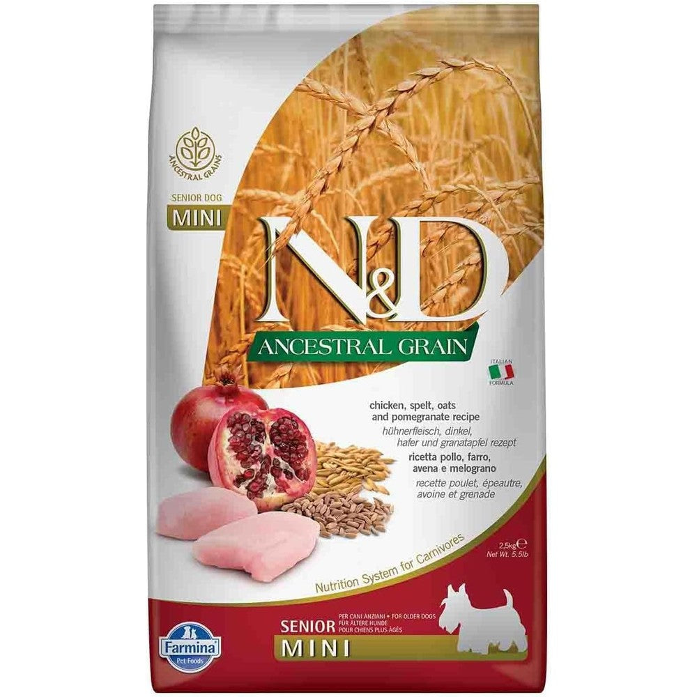 Farmina N&D Ancestral Grain Senior Mini Chicken And Pomegranate Dry Dog Food 2.5 Kilograms