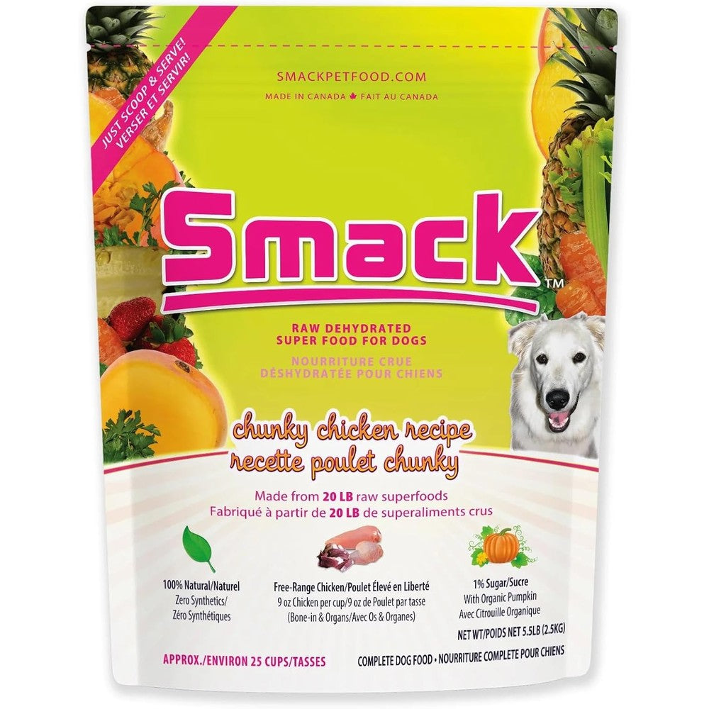 Smack Pet Food Organic Raw Dehydrated Chunky Chicken Dog Food Grain Free Gluten Free Superfood For Dogs 5.5 Pound