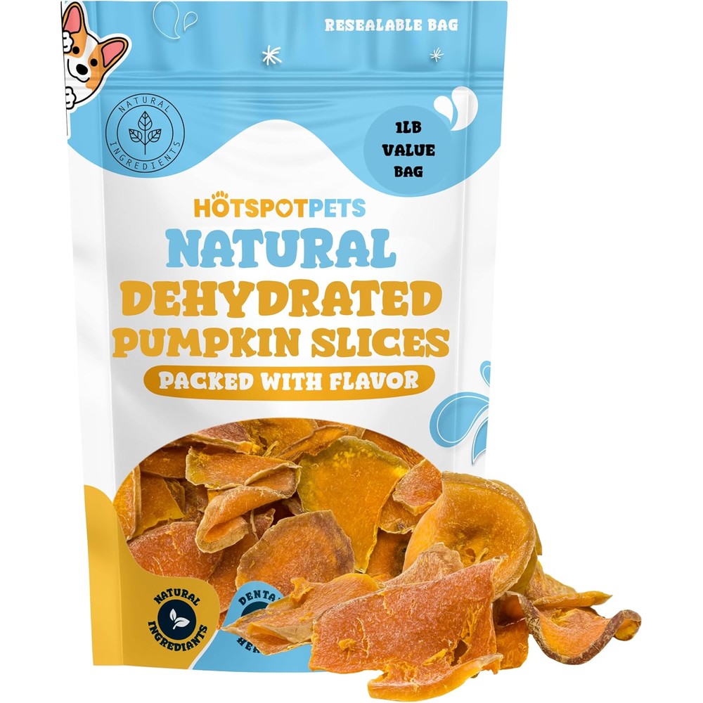 Hotspot Pets Dehydrated Natural Pumpkin Slices For Dogs Crunchy Digestive Support Treats 1 Pound Resealable Bag USA Imported
