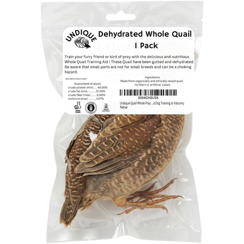 Undique Quail Whole Prey Dehydrated For Bird Dog Training And Falconry Premium Natural Pet Treat 8 Ounce Pack