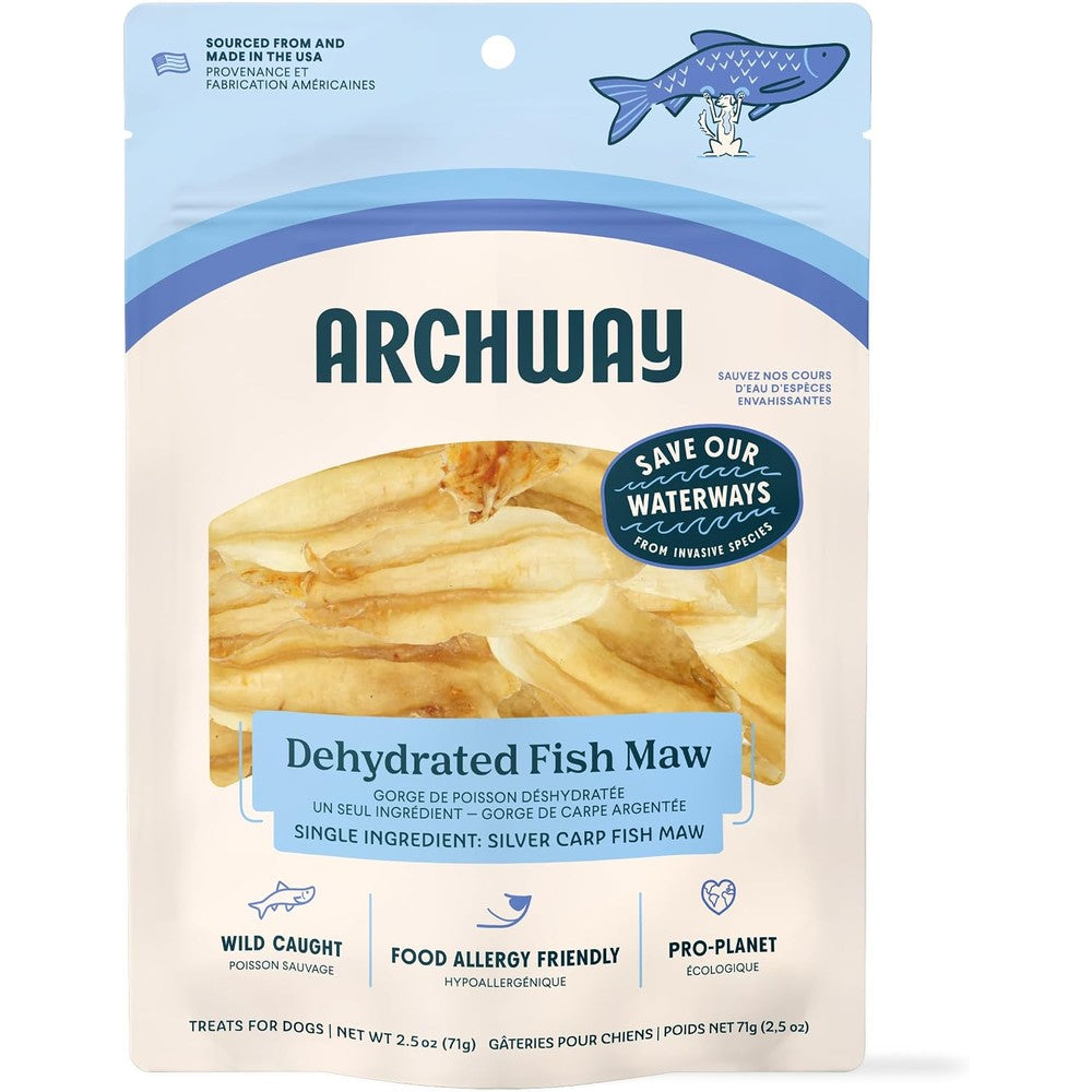 Archway Dehydrated Silver Carp Fish Maw Single Ingredient Dog Treat - Omega Rich Wild Caught High Protein Hypoallergenic Healthy Dog Snack - 2.5 Ounce