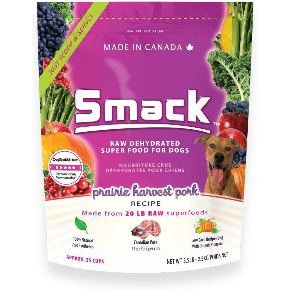 Smack Pet Food Prairie Harvest Pork Recipe Raw Dehydrated Super Food For Dogs 5.5 Pounds 2.5 Kilograms