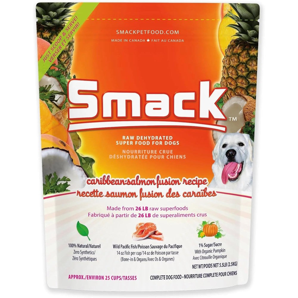 Smack Pet Food Organic Raw Dehydrated Dog Food Caribbean Salmon Fusion Grain-Free Gluten-Free For Dogs 5.5 Pound