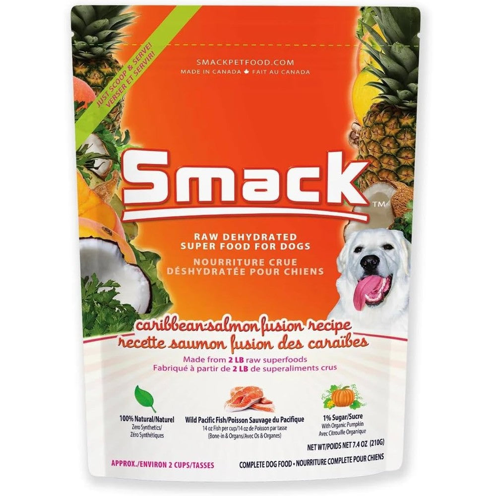 Smack Pet Food Caribbean Salmon Fusion Raw Dehydrated Dog Food 7.4 Ounce Bag Authentic USA Imported Nutrition For Dogs