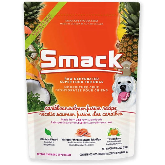 Smack Pet Food Caribbean Salmon Fusion Raw Dehydrated Dog Food 7.4 Ounce Bag Authentic USA Imported Nutrition For Dogs