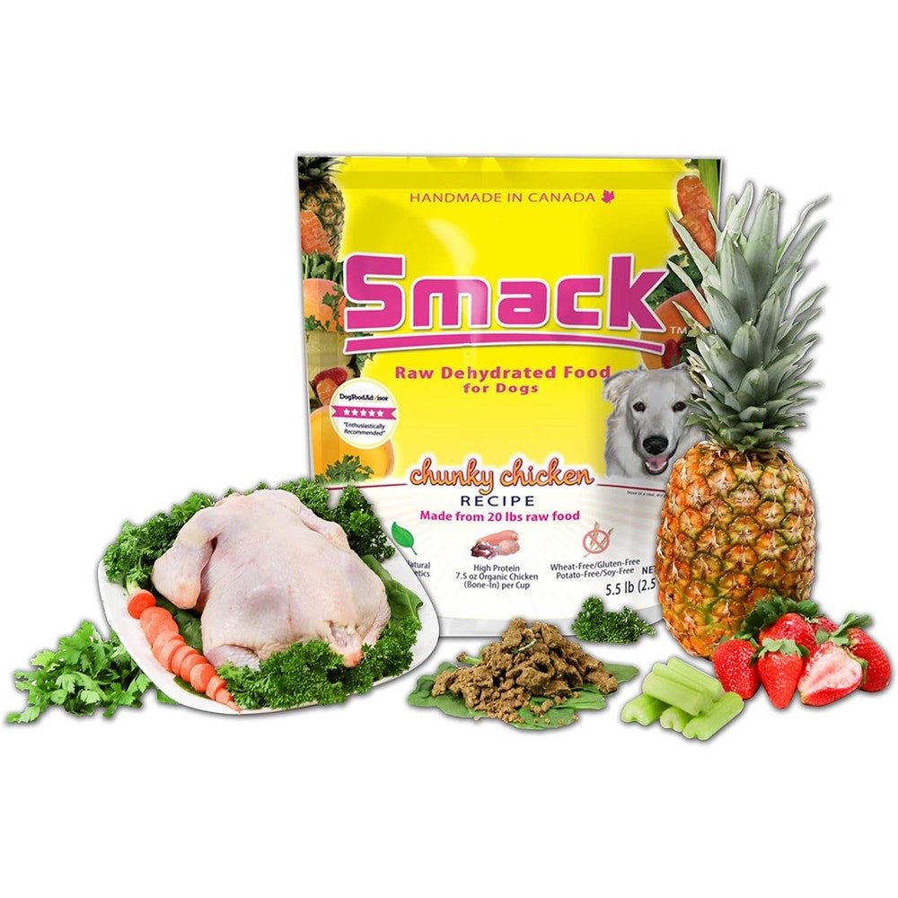 Smack Pet Food Organic Raw Dehydrated Dog Food Chunky Chicken Grain Free Gluten Free 8.8 Ounce