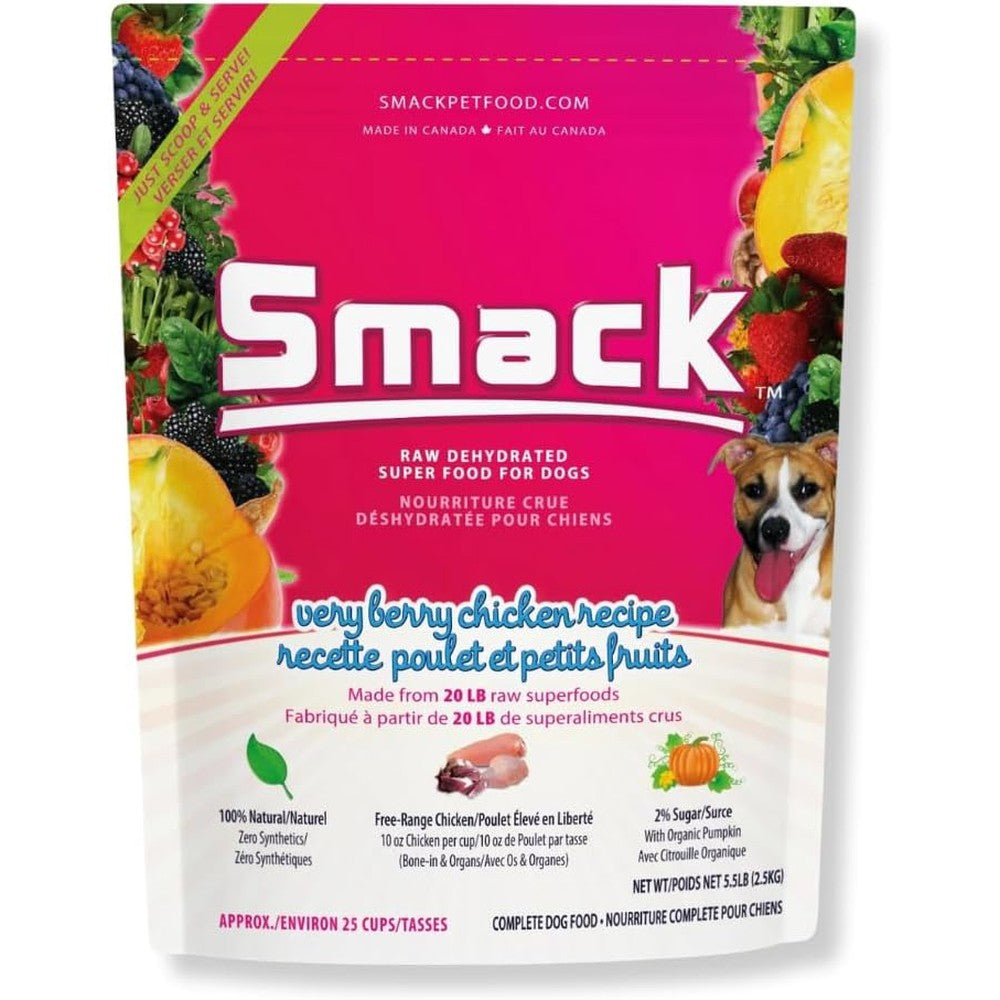Smack Raw Dehydrated Very Berry Chicken Dog Food Premium Human Grade Ingredients For Vitality And Digestion 2.5 Kilogram Bag