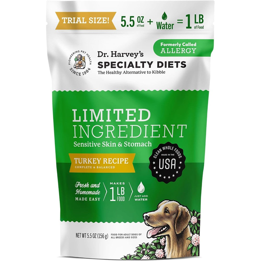 Dr. Harvey's Specialty Diet Limited Ingredient Turkey Recipe Human Grade Dehydrated Dog Food For Sensitive Stomachs And Allergies Trial Size 5.5 Ou...