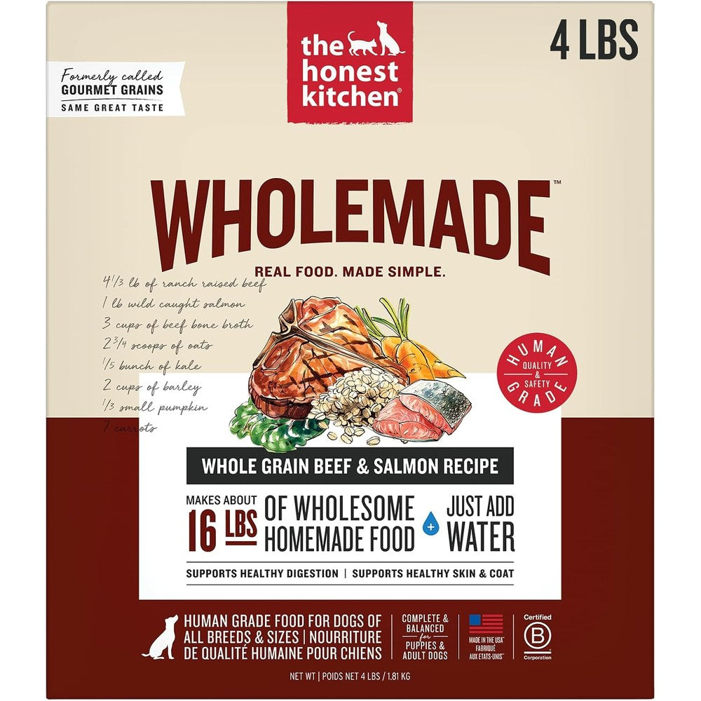 The Honest Kitchen Human Grade Wholemade Dehydrated Whole Grain Dog Food Beef And Salmon Recipe 4 Pound Box Makes 16 Pounds