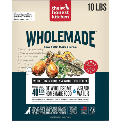 The Honest Kitchen Human Grade Wholemade Dehydrated Whole Grain Turkey And White Fish Dog Food 10 Pounds Box
