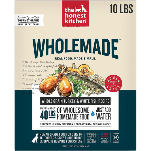 The Honest Kitchen Human Grade Wholemade Dehydrated Whole Grain Turkey And White Fish Dog Food 10 Pounds Box