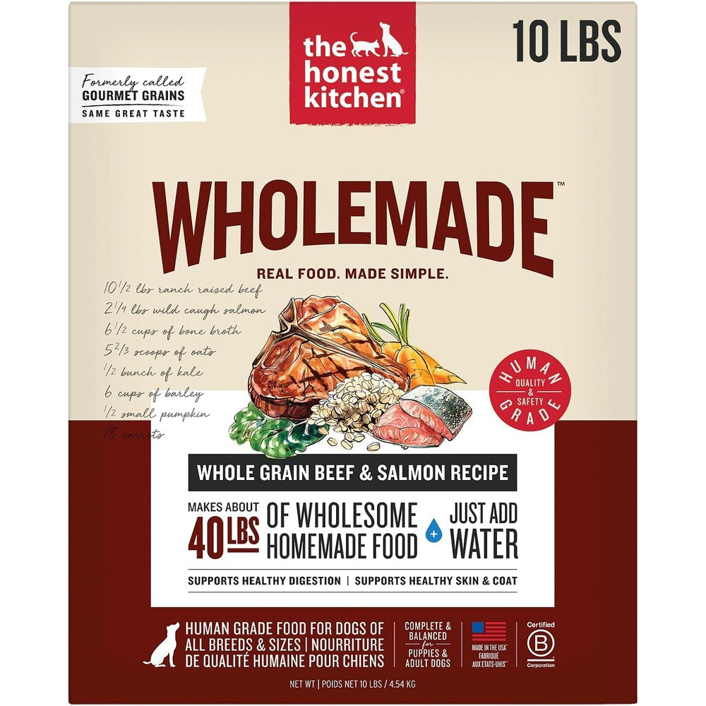 The Honest Kitchen Human Grade Wholemade Dehydrated Dog Food, Whole Grain Beef And Salmon Recipe, 10 Pound Box (Makes 40 Pounds)