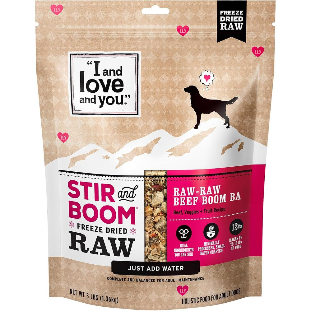 I And Love And You Stir And Boom Dehydrated Freeze Dried Raw Dog Food Beef Grain Free Real Meat No Fillers 3 Pound Bag