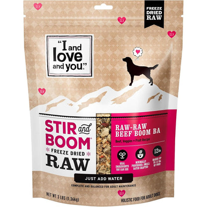 I And Love And You Stir And Boom Dehydrated Freeze Dried Raw Dog Food Beef Grain Free Real Meat No Fillers 3 Pound Bag