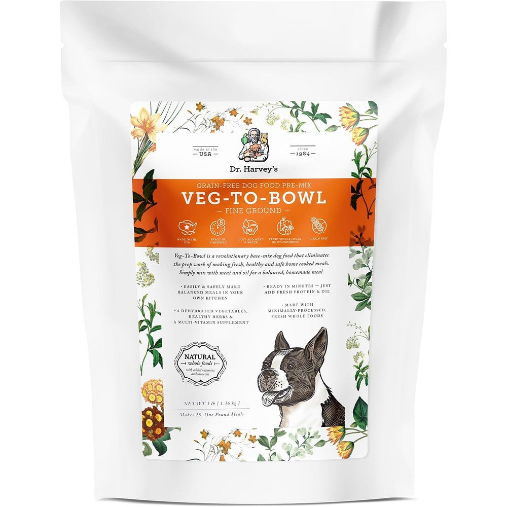 Dr. Harvey's Veg-to-Bowl Fine Ground Dog Food, Human Grade Dehydrated Base Mix For Dogs, Grain Free Holistic Mix For Small Dogs, 3 Pounds