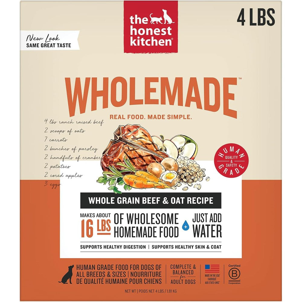 The Honest Kitchen Human Grade Wholemade Dehydrated Dog Food Whole Grain Beef And Oat Recipe 4 Pound Box Makes 16 Pounds Of Fresh Food