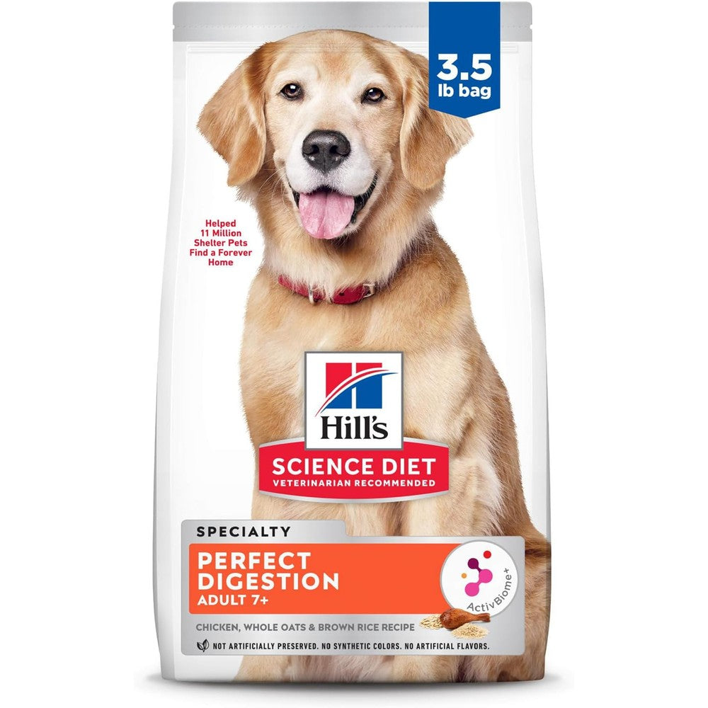 Hill's Science Diet Adult 7 Plus Perfect Digestion Dry Dog Food Chicken Whole Oats And Brown Rice Recipe 3.5 Pound Bag