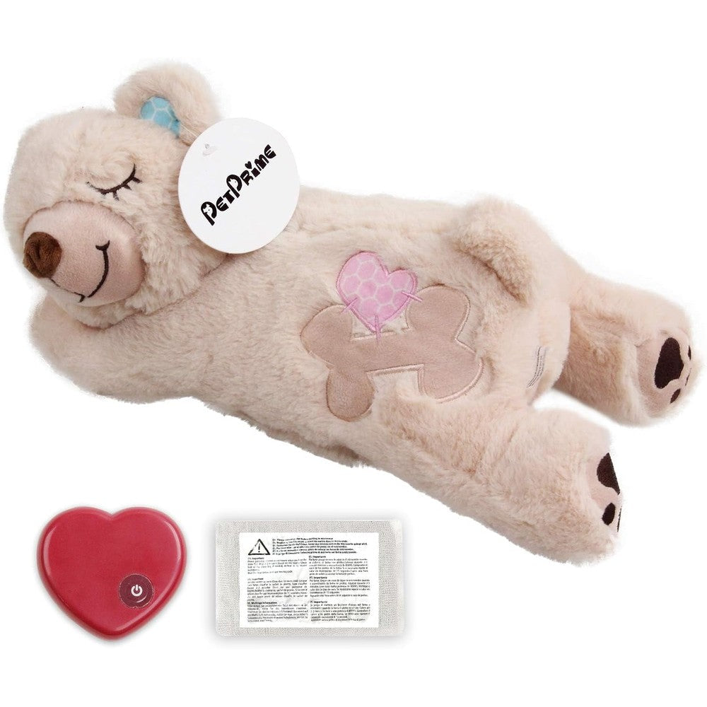 Pet Prime Dog Plush Toy With Heartbeat Simulator And Reusable Warmer Bag For Puppy Anxiety Relief And Sleeping Comfort