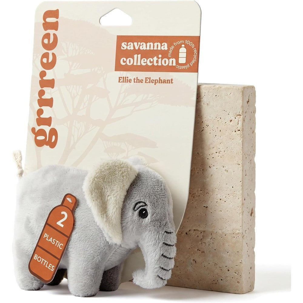 Grrreen Savannah Collection Small Ellie The Elephant Plush Dog Toy With Crinkle Ears And Rope Tail For Sustainable Playtime