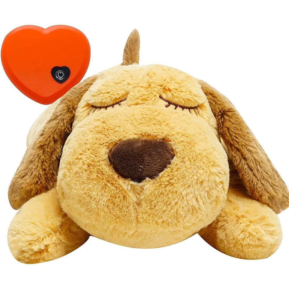 HonourHope Dog Heartbeat Toy For Anxiety Relief Yellow Medium Plush Pet Calming Behavioral Training Aid With Heat Pack And Heartbeat Simulator