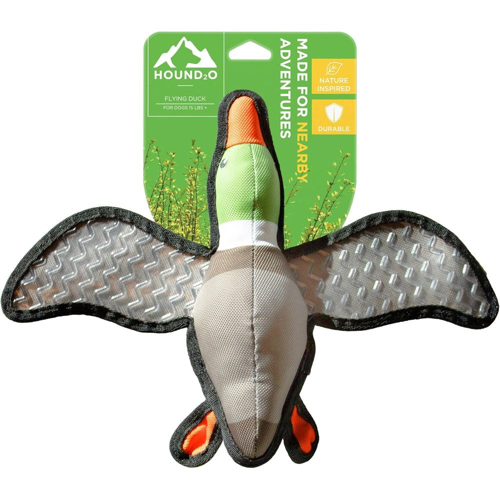 Hound2O Flying Duck Plush Dog Toy With Chuckler Squeaker And Durable Ballistic Nylon Construction For Active Dogs And Tough Chewers