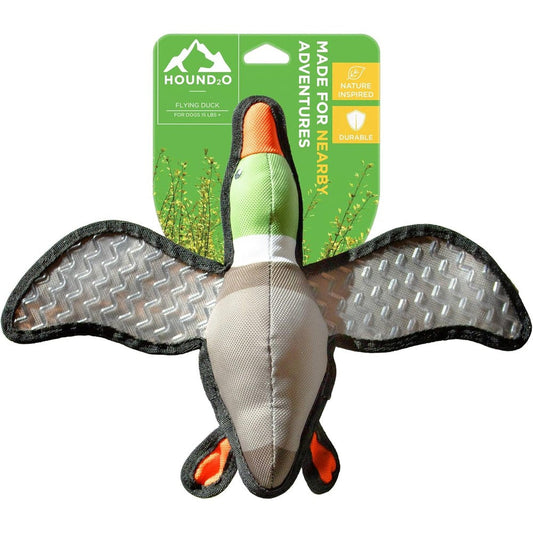 Hound2O Flying Duck Plush Dog Toy With Chuckler Squeaker And Durable Ballistic Nylon Construction For Active Dogs And Tough Chewers