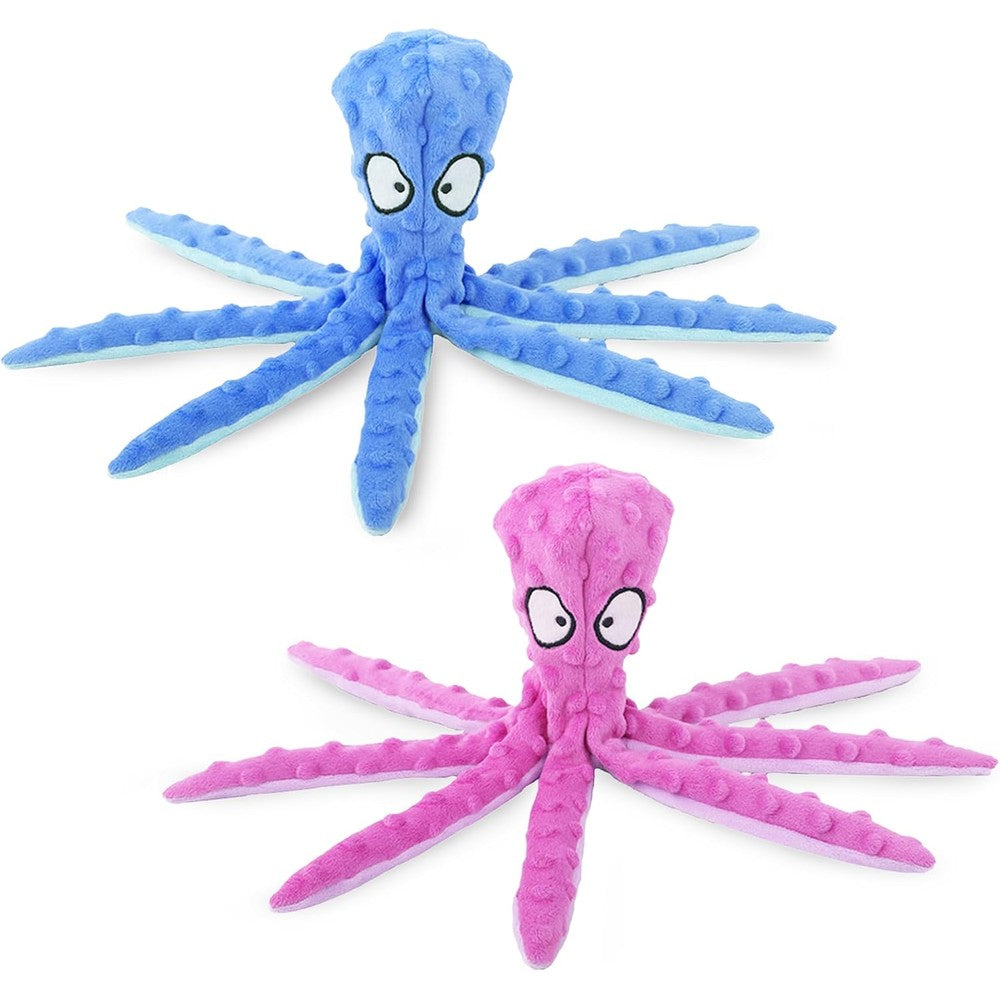 Synra Vila Octopus Dog Plush Toy No Stuffing Body With Crinkle Tentacles And Squeaker Head Soft Polyester For Dogs Blue And Purple 2 Pieces Per Pack