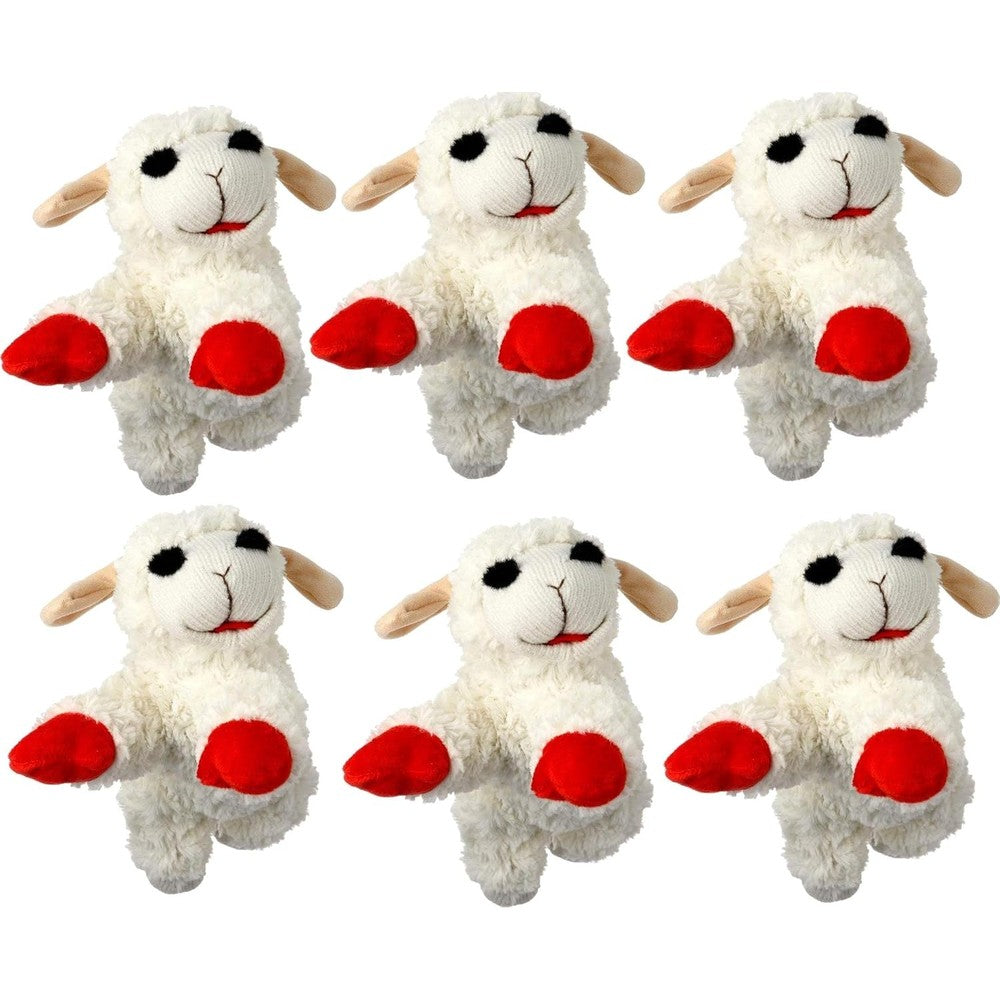Multipet Lambchop Plush Dog Toy For Dogs 6 Inch White With Squeaker Pack Of 6